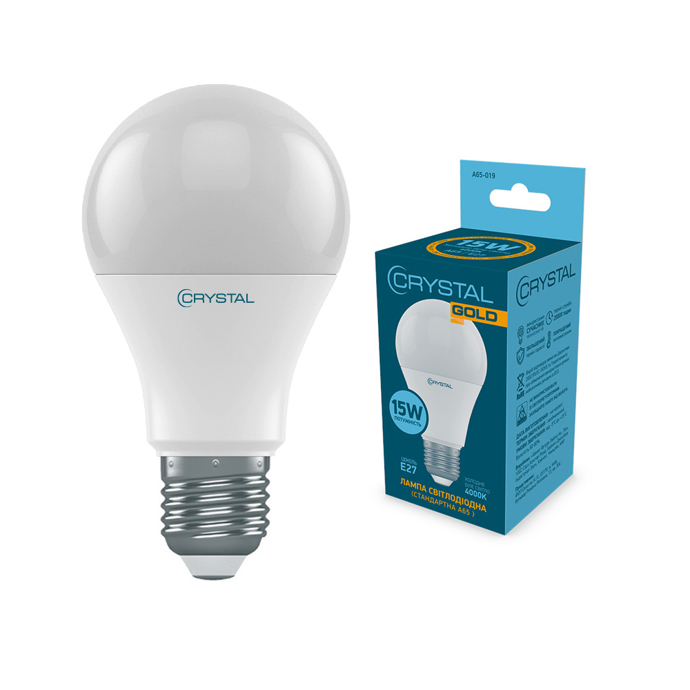 Лампа світлодіодна стандартна Crystal Gold A65 15W E27 4000K 175-250V алюмопл. корп. A65-019