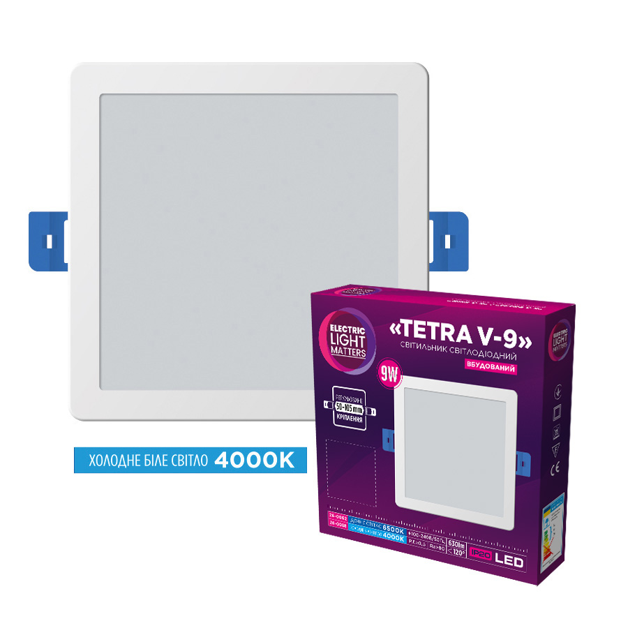Світильник світлодіодний вбудований ELM Tetra V-9 9W 6500К IP20 білий 26-0062