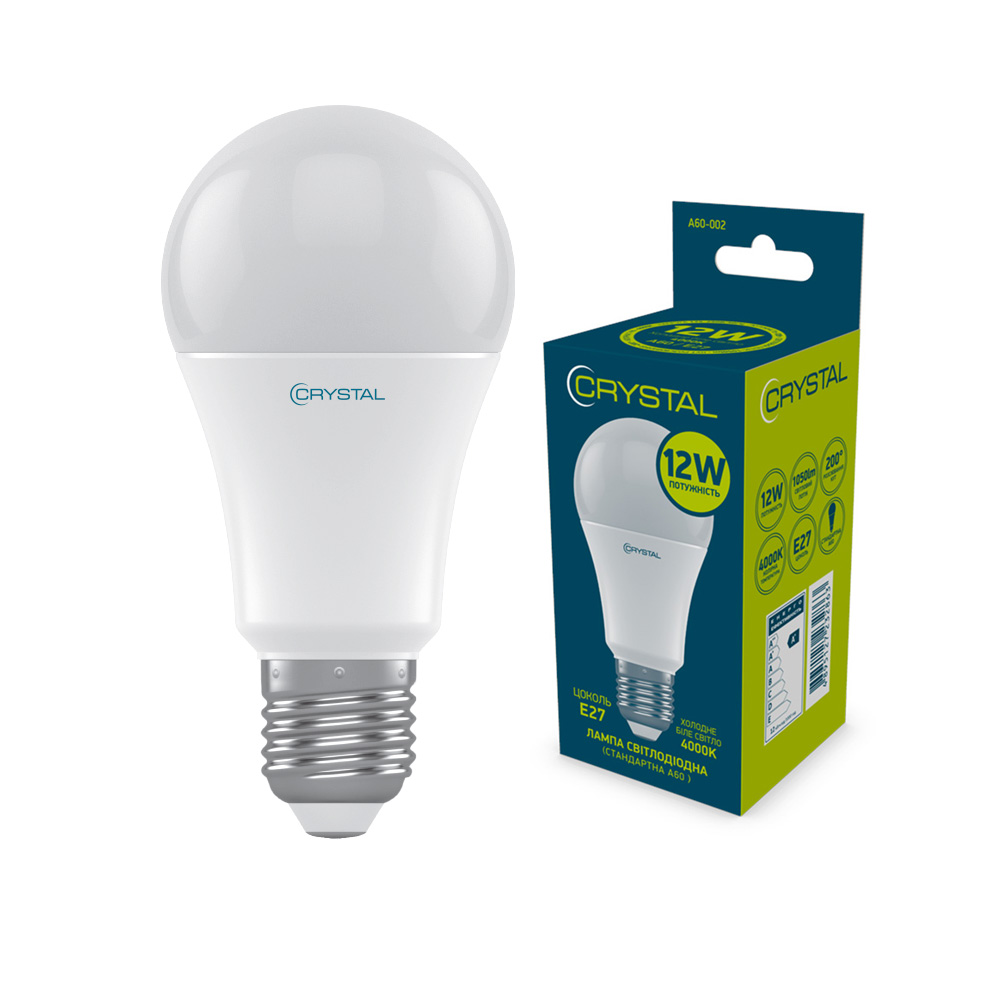 Лампа світлодіодна стандартна Crystal A60 12W E27 4000K 175-250V алюмопл. корп. – A60-002