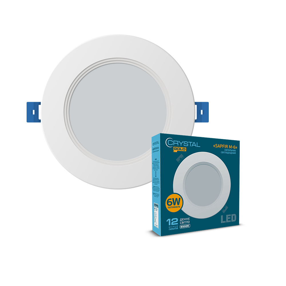Світильник світлодіодний вбудований CRYSTAL GOLD Sapfir M-6 6W 6500К IP44 білий DNL-025
