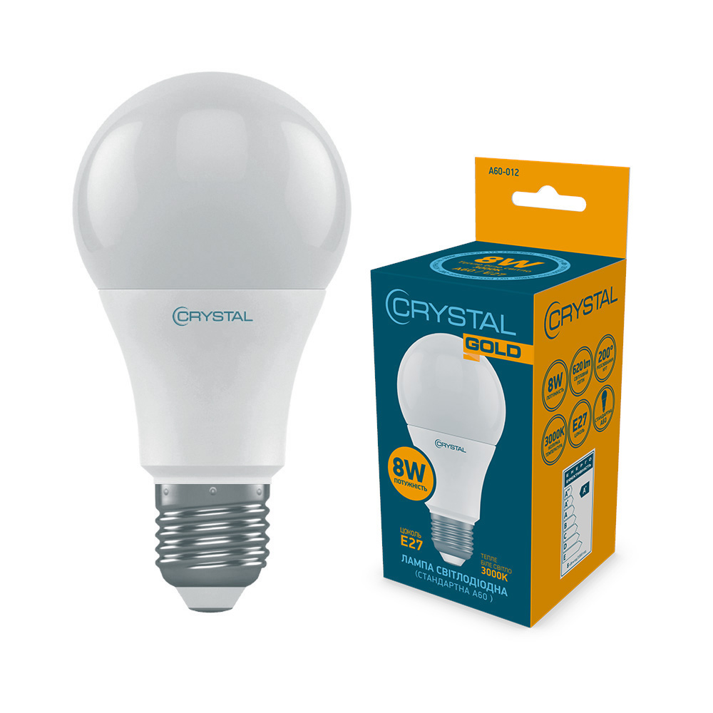 Лампа світлодіодна стандартна Crystal Gold A60 8W E27 3000K 175-250V алюмопл. корп. A60-012