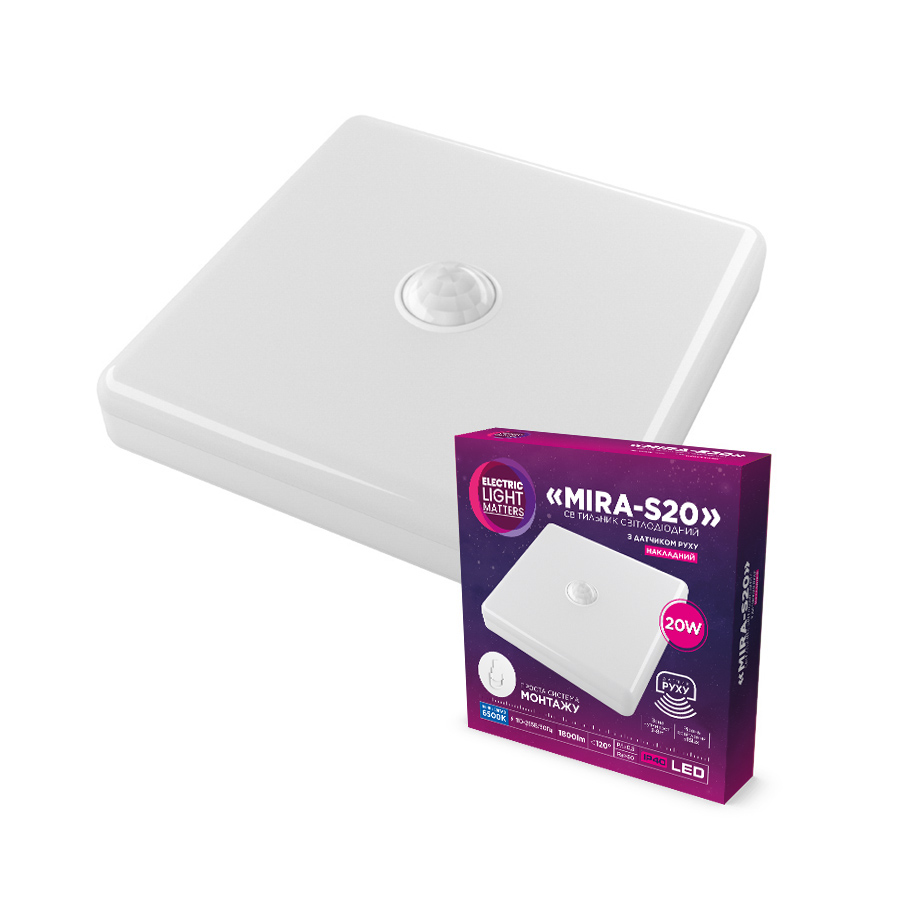 Світильник світлодіодний накладний з датчиком руху ELM MIRA S-20 20W 6500К IP40 білий 26-0105