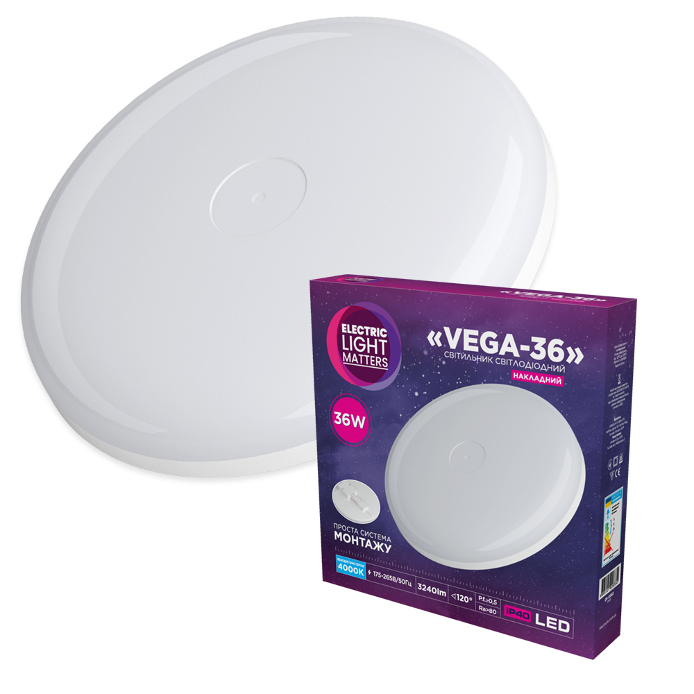 Світильник світлодіодний накладний ELM Vega 36W 4000К IP40 білий – 26-0083