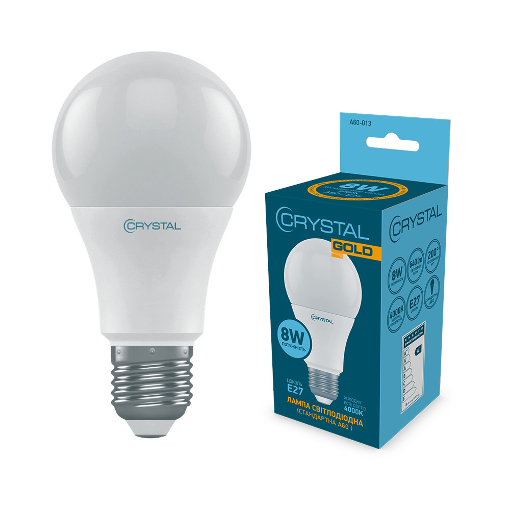 Лампа світлодіодна стандартна Crystal Gold A60 8W E27 4000K 175-250V алюмопл. корп. A60-013