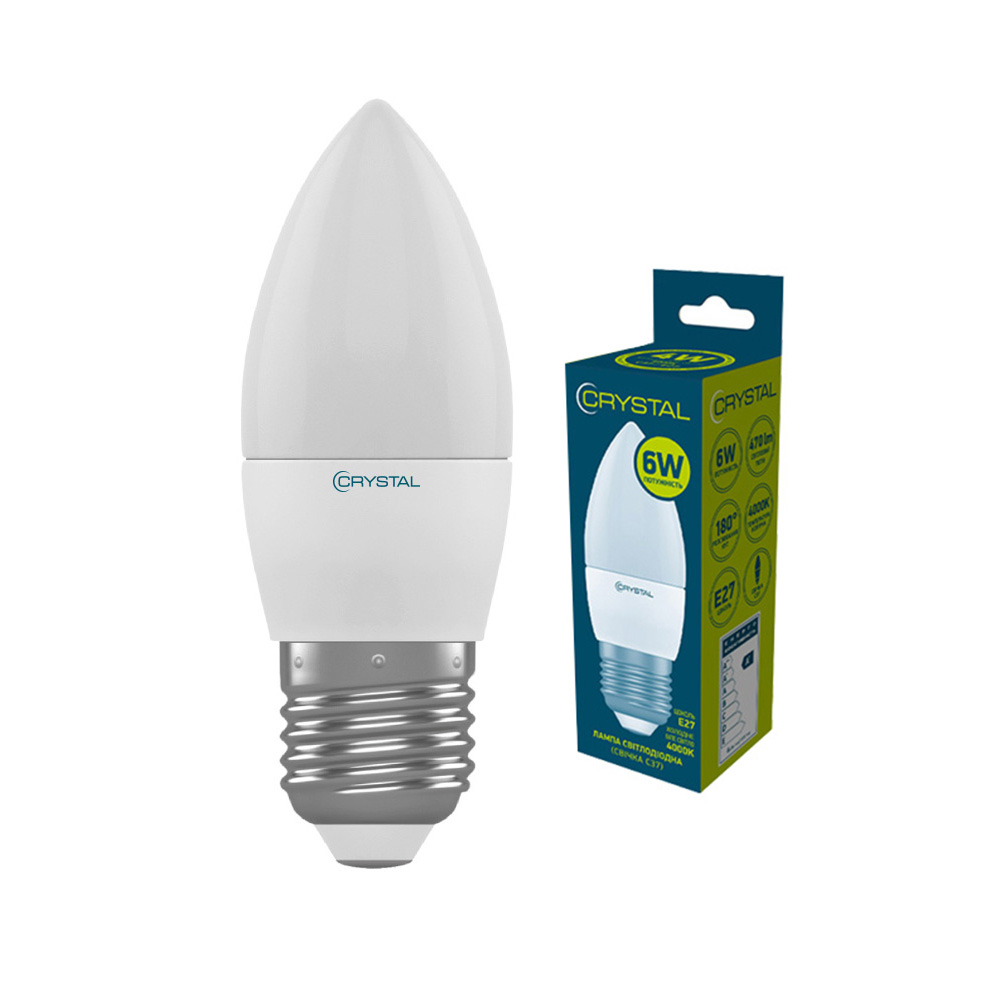 Лампа світлодіодна свічка C37 6W E27 4000K пласт. корп. C37-002
