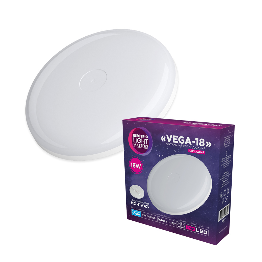 Світильник світлодіодний накладний ELM Vega 18W 4000К IP40 білий – 26-0081
