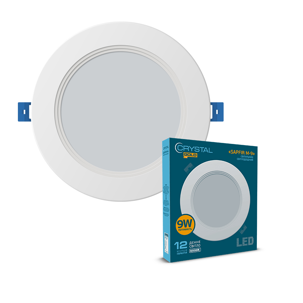 Світильник світлодіодний вбудований CRYSTAL GOLD Sapfir M-9 9W 6500К IP44 білий – DNL-026