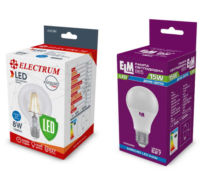 вітлодіодні лампи, енергозберігаючі лампи, світлодіодні світильники Electrum та ELM