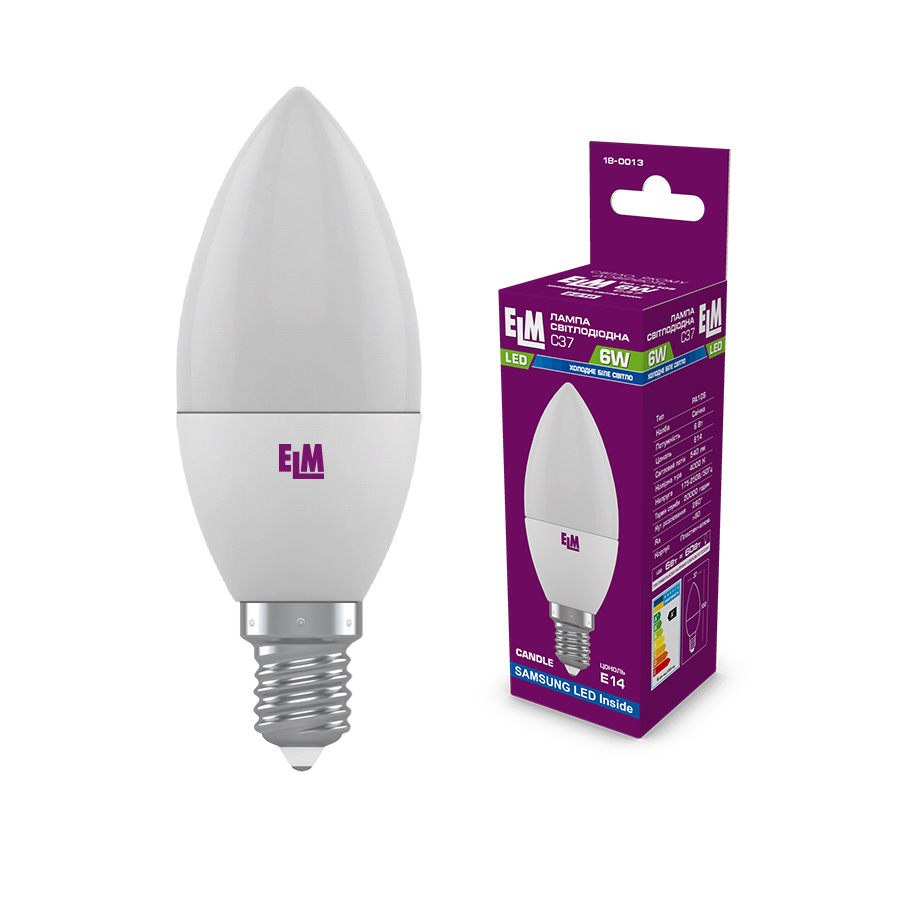 Лампа світлодіодна свічка PA10 6W E14 4000K алюмопластиковий корп. 18-0013