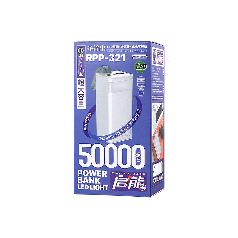 УМБ Повербанк (Powerbank) Remax Chinen Series 20Вт + 22.5Вт PD+QC 50000 мАг з ліхтариком Білий (RPP-321)