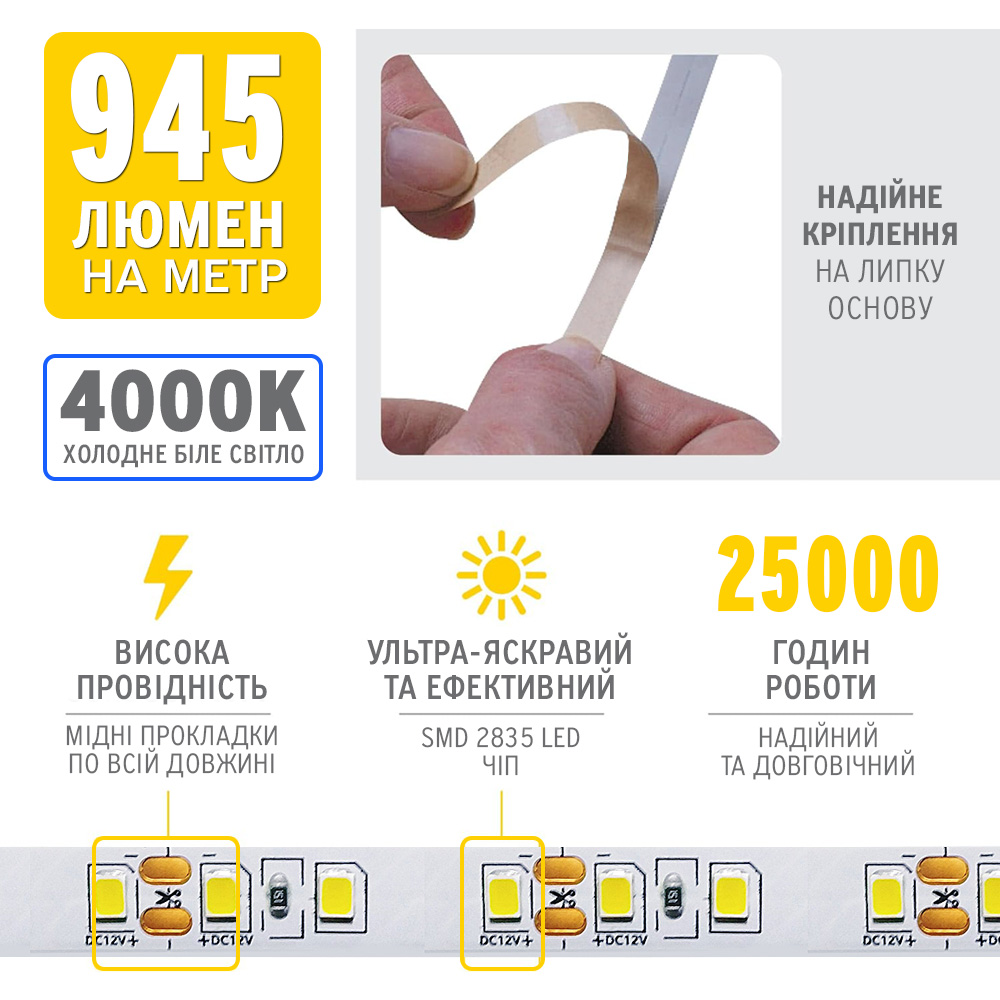 Світлодіодна стрічка ELM 2835 120LED IP20 4000K (19-0010)