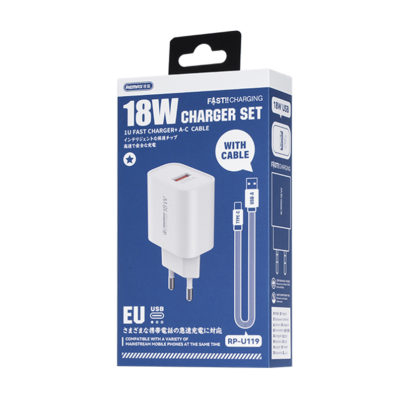 Зарядний пристрій Remax Kiddy Series 18W з кабелем Type-C White (RP-U119)