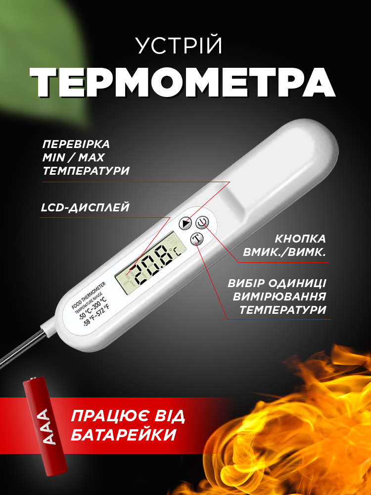 Кухонний градусник iKOS / Термометр кулінарний / Щуп Складний (0011-DAH)