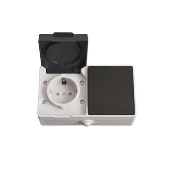 Розетка та вимикач ELM OSW-10EC із заземленням і захисною кришкою – 41-0042